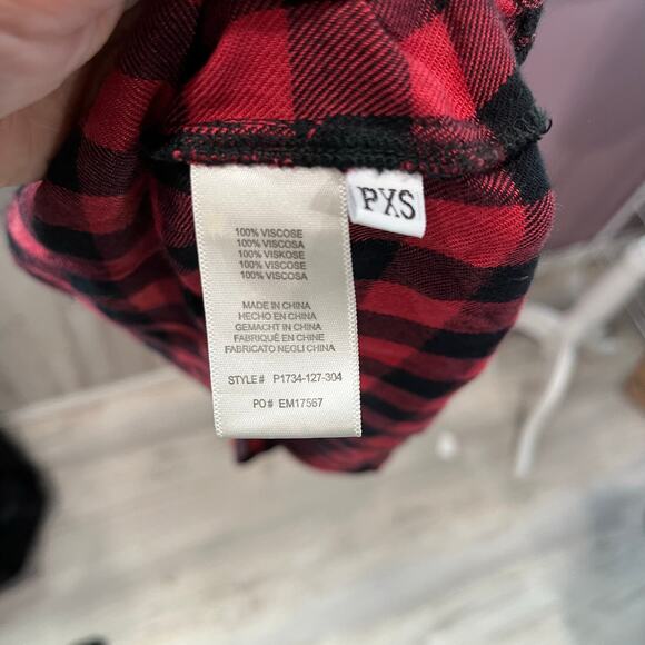 Anthropologie Cloth & Stone Red Buffalo Plaid Mini Dress Back Tie Womens PXS - Picture 4 of 7